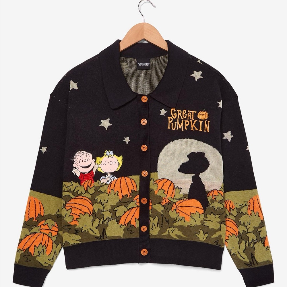NWT! Peanuts Great Pumpkin Scenic Glow-in-the-Dark Cardigan